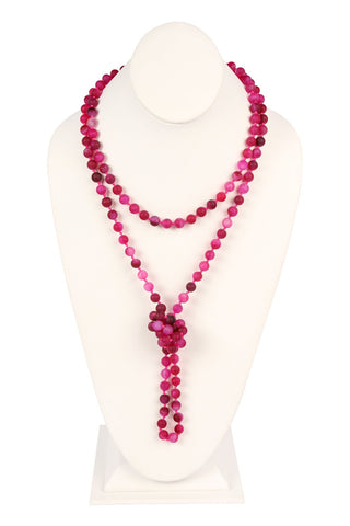 Buy fuchsia-agate Hdn2239 - Natural Stone Hand Knotted Long Necklace