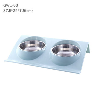 Buy blue Pet Double Bowls Food Water Feeder Stainless Steel