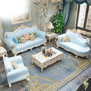 Buy color-1 European Leather Sofa Luxury Solid Carved Sofa