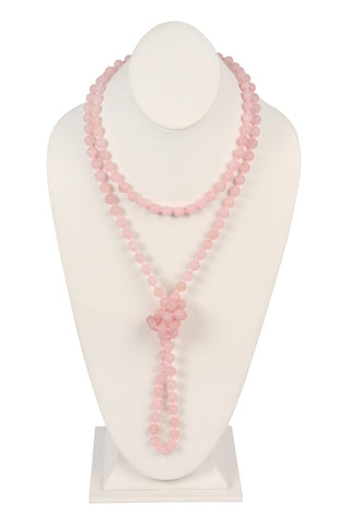 Buy pink Hdn2239 - Natural Stone Hand Knotted Long Necklace
