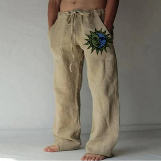 Buy color8 Solid Full Length Soft Linen Pants Mid Waist Pocket Drawstring
