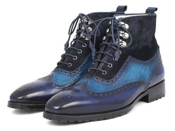 Paul Parkman Wingtip Boots Blue Suede & Leather
