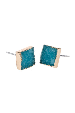 Buy turquoise Hde2939 - Square Druzy Stone Stud Earrings