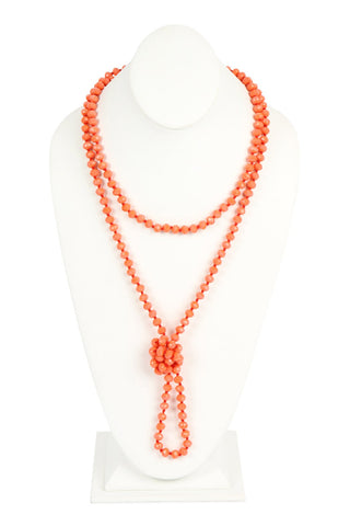 Buy coral 8mm Longline Hand Knotted Necklace
