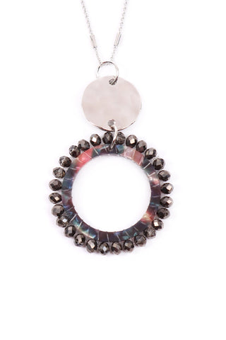 Buy silver-turquoise Glass Beaded Hoop Pendant Necklace