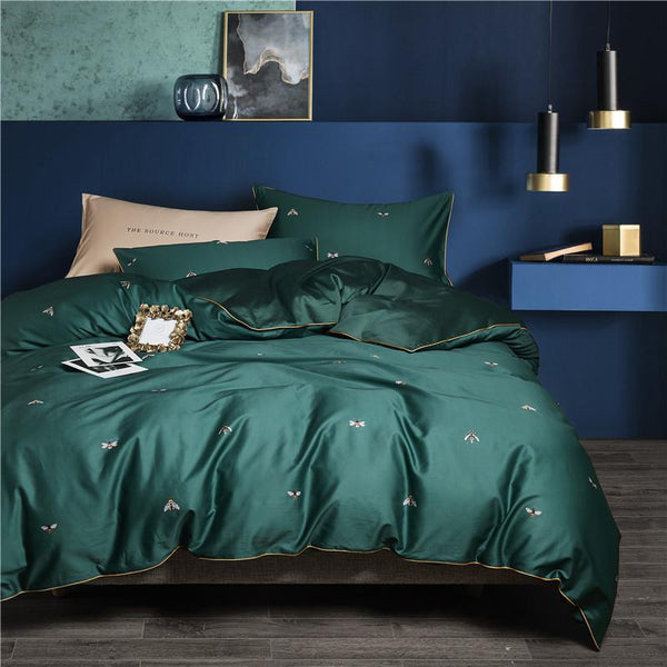 Chinoiserie Style Birds Leaves Printed Egyptian Cotton Soft Duvet Cover Bed Sheet Fitted Sheet Set King Queen Size Bedding Set