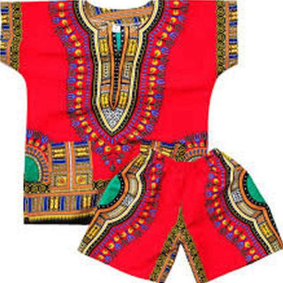 DecoraApparel Kids red Dashiki Suit Boys & Girls Shirt with Short