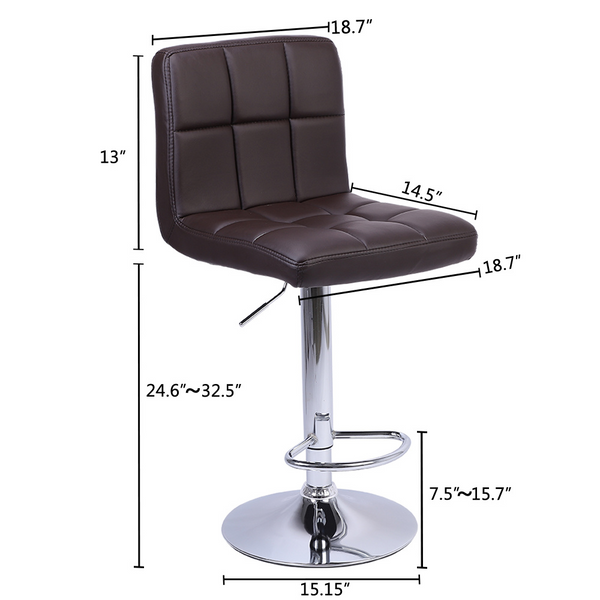 2 Bar Chairs Counter Height Adjustable Swivel Stool with PU Leather