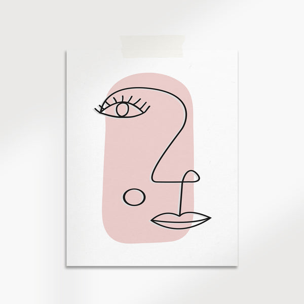 Line Art face Pink Blush Print