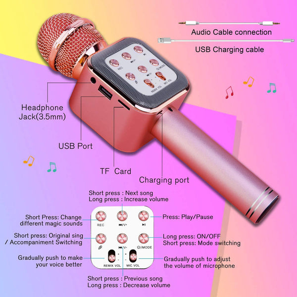 Karaoke Wireless Microphone Speaker Dance Light