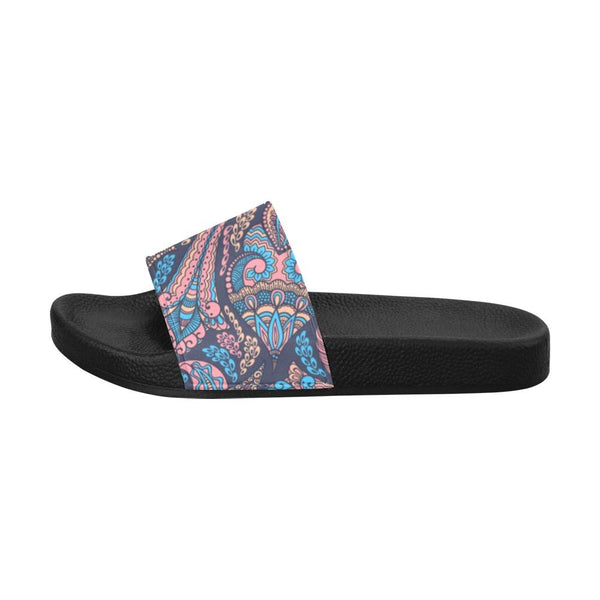 Men's Blue Slides, Paisley Print Slip-On Sandals