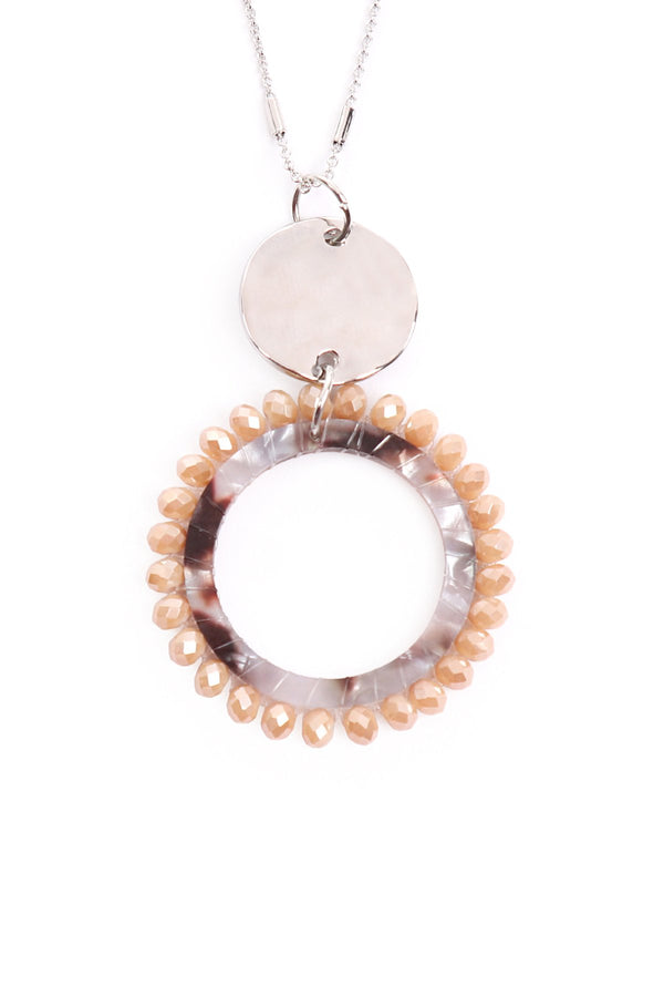 Myn1327 - Glass Beaded Hoop Pendant Necklace