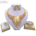 Liffly New Indian Jewelry Sets Multicolor Bridal Wedding Big Crystal Dubai Gold Jewelry Sets for Women Necklace Earrings