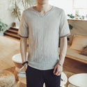 Summer Men Cotton Linen Blouse Short Sleeve T Shirt Chinese Traditional Clothes Male Retro Hanfu Tang Suit Streetwear Tees Tops