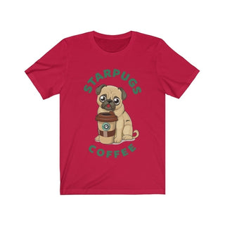 Buy red Pug loves coffee Dogs Lover Short Sleeve Tee