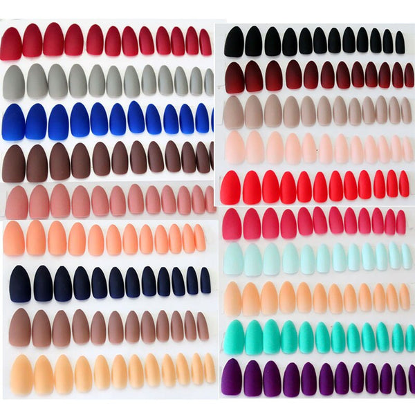 False Nail With Glue Women Nail Art Decorations 24pcs Fake Nails Solid Color Frosted Matte Full Cover Stiletto Long Nail Tips