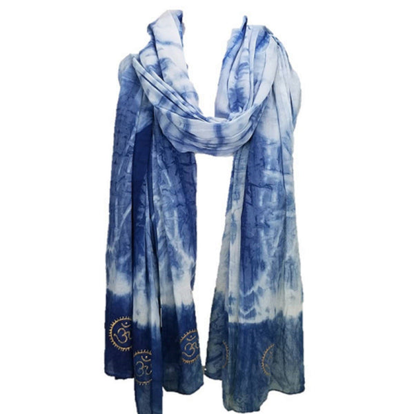 Eternity  Indigo Cotton Scarf With Golden OM Symbol