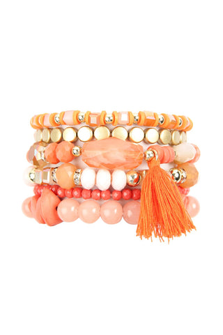 Buy coral Boho Tassel Charm Bracelet
