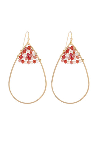 Buy coral Hde3070 - Open Teardrop With Rondelle Beads Earrings