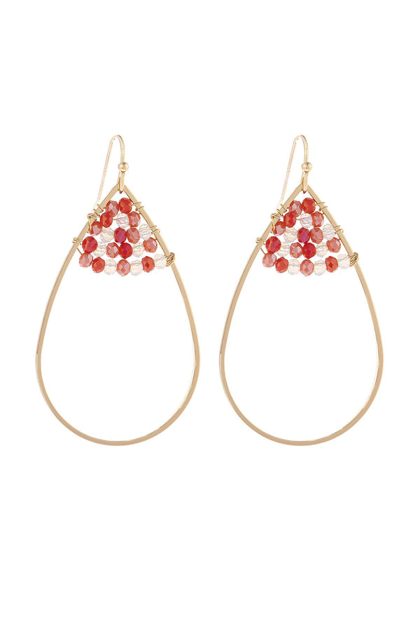 Hde3070 - Open Teardrop With Rondelle Beads Earrings