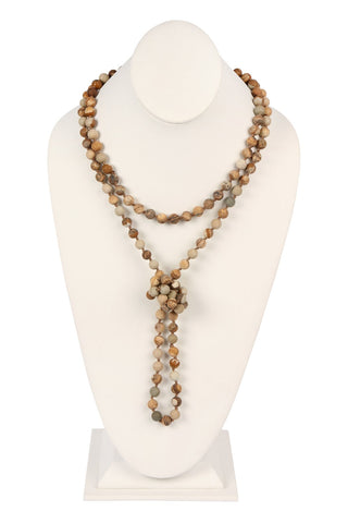 Buy brown-jasper Hdn2239 - Natural Stone Hand Knotted Long Necklace
