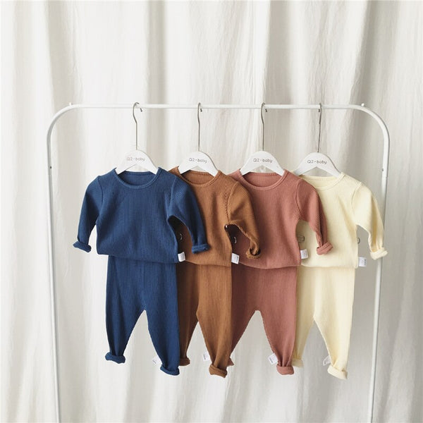 Toddler 2019 Hot Sale Children Clothes for Boys Girls Ribbed Set With Full Sleeve Kids Soft Autumn Winter Cloth Baby Pants 2 Pcs