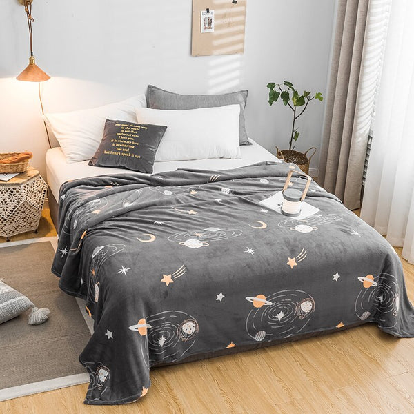 Starry Sky Bedspread Blanket 200x230cm High Density Super Soft Flannel Blanket to on for the Sofa/Bed/Car Portable Plaids
