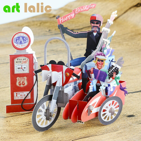 Birthday Motorcycle Bike 3D Paper Laser Cut Pop Up Handmade Post Cards Custom Gift Greeting Cards Souvenirs Party Supplies CD084