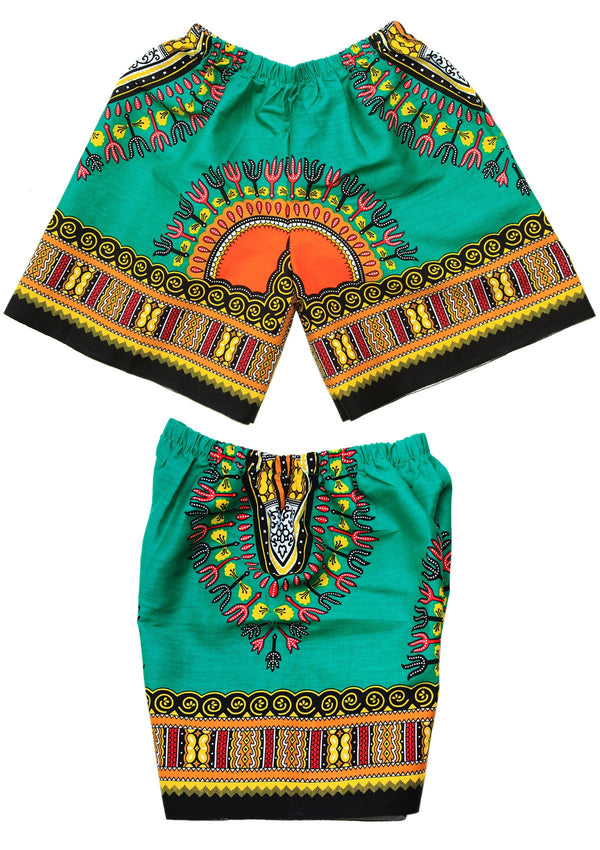 Green Dashiki Suit Boys & Girls Shirt with Short African clothing